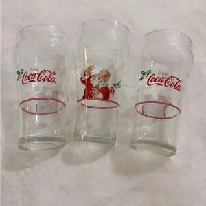 1997 Christmas Coca Cola Collectible Tumbler Glasses Set of Three Vintage
